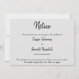 "Notice" Zurückgestellt Hochzeitschwarz auf grauer Einladung