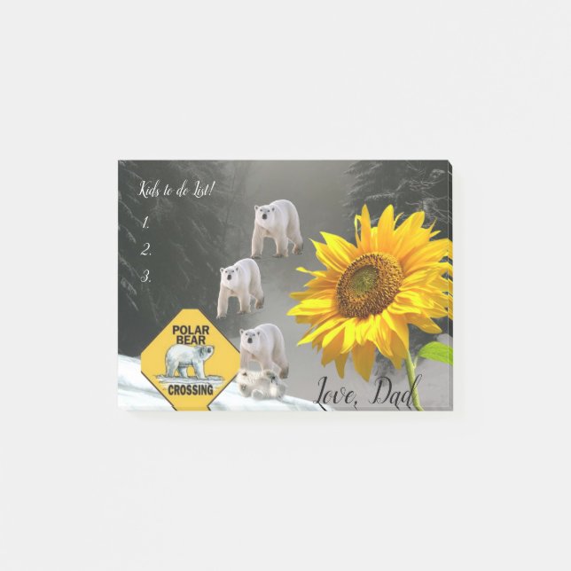 Notiz Post-it-Notizen, Sonnenblume Eisbär Floral (Vorderseite)