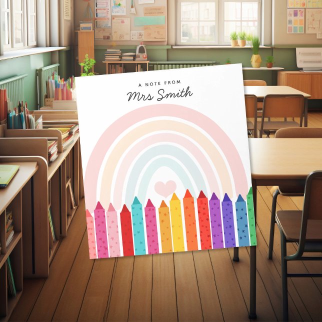 Notiz von Lehrer Crayon Rainbow Notizblock (Von Creator hochgeladen)
