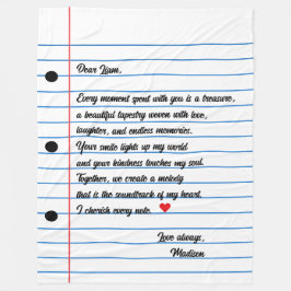 Notiz zur Liebe des Papierschreibens Fleecedecke