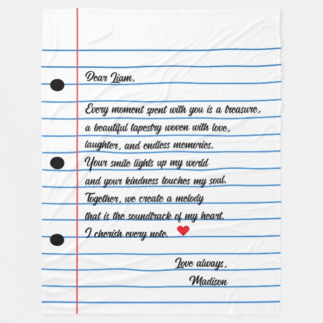 Notiz zur Liebe des Papierschreibens Fleecedecke (Vorderseite)