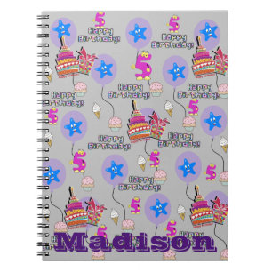 Notizbuch, #5 Happy 5. Geburtstag Notizen Grau Notizblock
