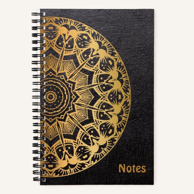 Notizbuch Mandala Farbe Gold und Leder (Vorderseite)