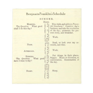 Notizbuch mit Benjamin Franklins Zeitplan Notizblock