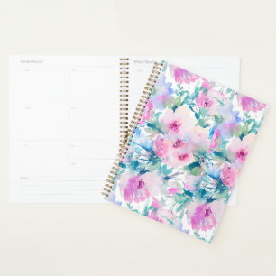 Notizbuch mit Blumen-Collage-Muster in Rosa und Bl Planer