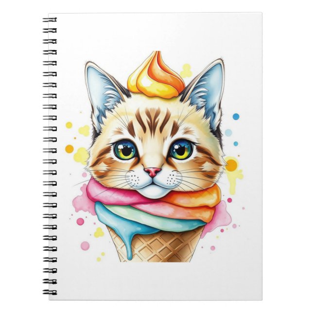 Notizbuch mit Eiscreme und Katze Notizblock (Vorderseite)