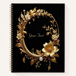 Notizbuch mit goldenem Blumenornamentrahmen