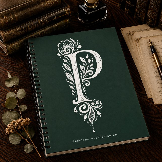 Notizbuch mit Linolschnitt-Botanik-Monogramm Buchs Notizblock (Von Creator hochgeladen)