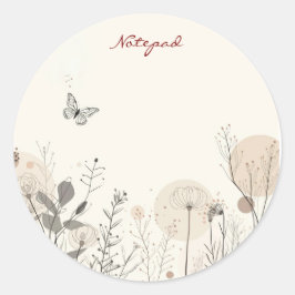 Notizbuch mit wilden Pflanzenillustrationen verzie Runder Aufkleber