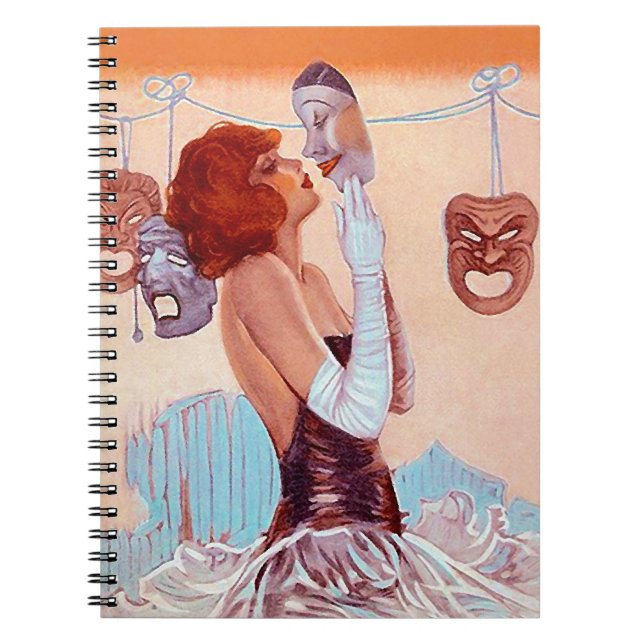 Notizbuch-Zeitschriften-Komödien-Tragödie maskiert Notizblock (Vorderseite)