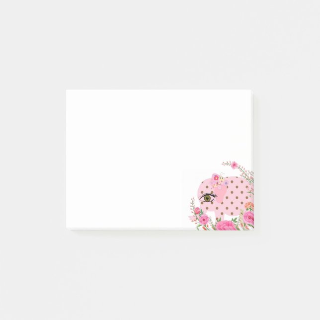 Notizen Post it Notes, Pink Elephor Floral (Vorderseite)
