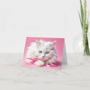 Notizkarte Weiße Katze mit Ribbons Karte