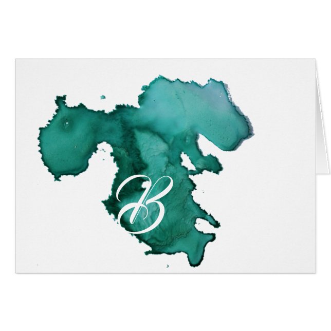 Notizkarten mit Monogramm - Wasserfarben-Splat Tea (Vorderseite (Horizontal))