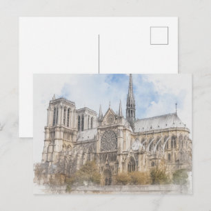 Notre-Dame-Aquarell-Druck, Paris Kathedrale Kunst  Postkarte