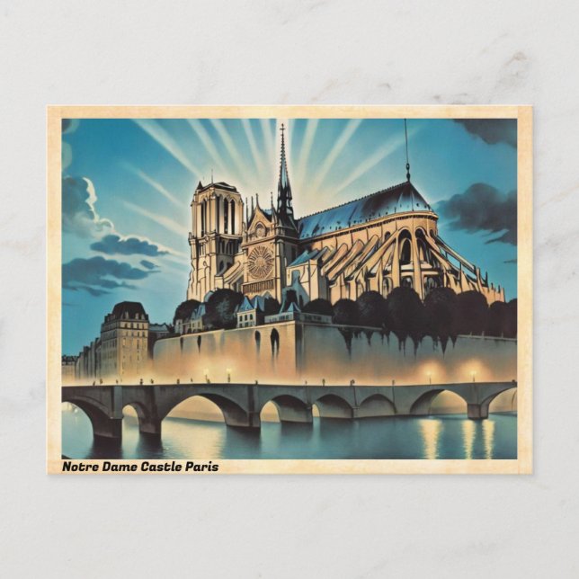 Notre Dame Castle Paris Vintage Postkarte (Vorderseite)