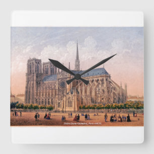 Notre Dame Cathedral 1870 print, Paris Frankreich Quadratische Wanduhr