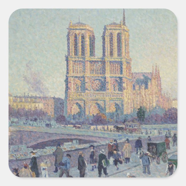Notre Dame Cathedral Paris - Klassische Malerei Quadratischer Aufkleber (Vorderseite)
