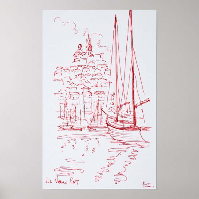 Notre-Dame de la Garde | Alter Hafen, Marseille Poster (Vorne)