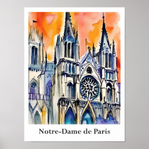 Notre-Dame de Paris Frankreich Aquarell Reise Poster