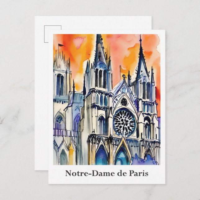 Notre-Dame de Paris Frankreich Wasserfarbenreise Postkarte (Vorne/Hinten)