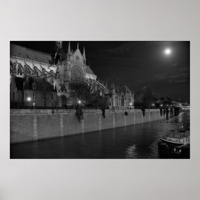 Notre Dame de Paris, Mondschein, Abend, Poster (Vorne)