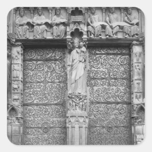 Notre-Dame-Fassade, links Portal, Paris Quadratischer Aufkleber