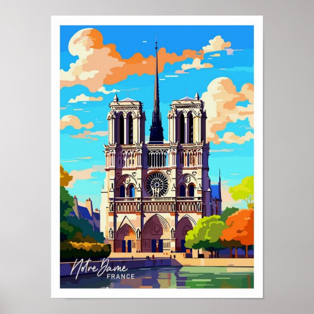 Notre Dame France Travel Vintag Illustration Poster (Vorne)