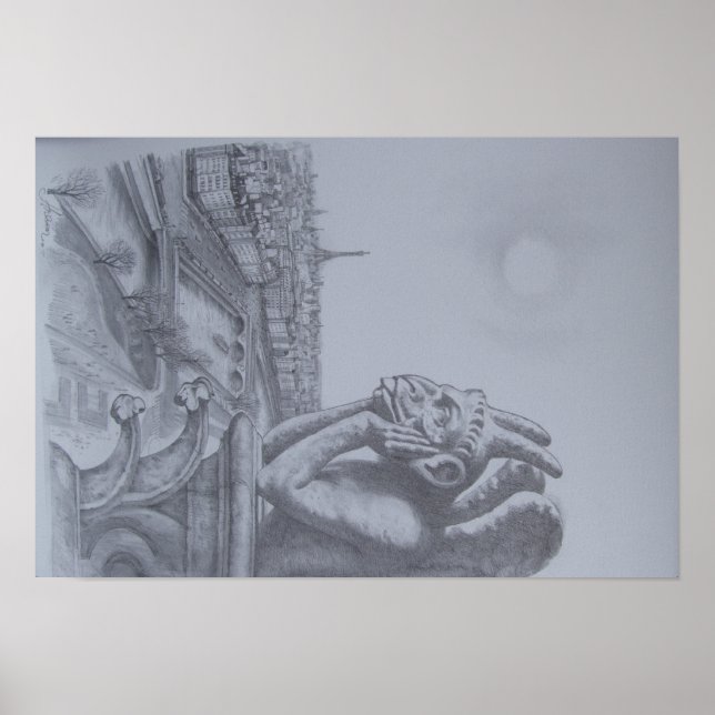 Notre Dame Gargoyle Sketch Poster (Vorne)