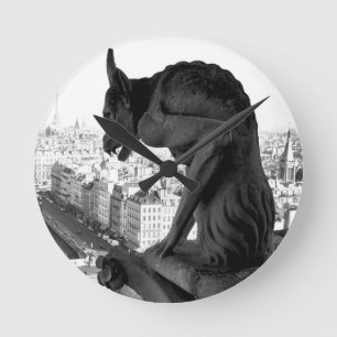 Notre Dame Gothic Gargoyle Foto Wandleuchte Runde Wanduhr