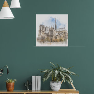 Notre Dame Paris Aquarell Kathedrale Kunstposter  Poster