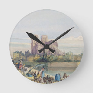 Notre Dame, Paris (w/c auf Papier) Runde Wanduhr