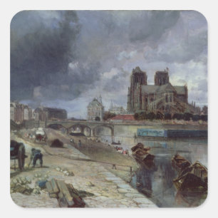 Notre-Dame von Quai de la Tournelle, 1852 Quadratischer Aufkleber