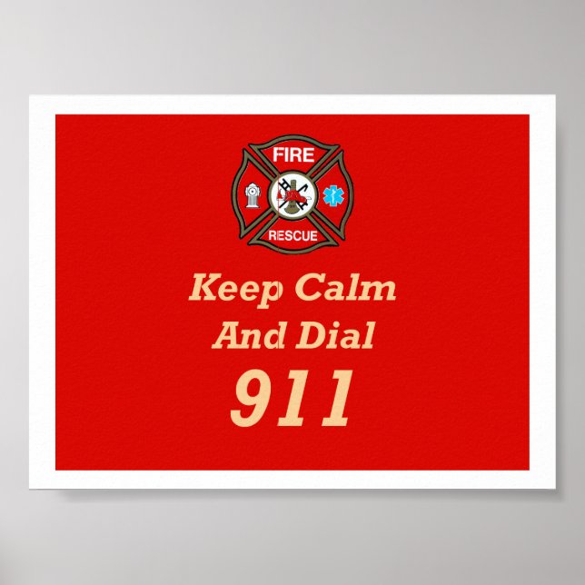 Notrufnummer 911-Plakat für Feuerwehr Poster (Vorne)