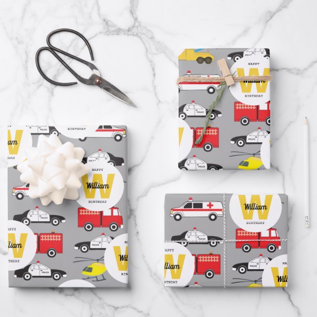 Notrufnummer für den Transport von Notfallfahrzeug Geschenkpapier Set (Vorderseite)