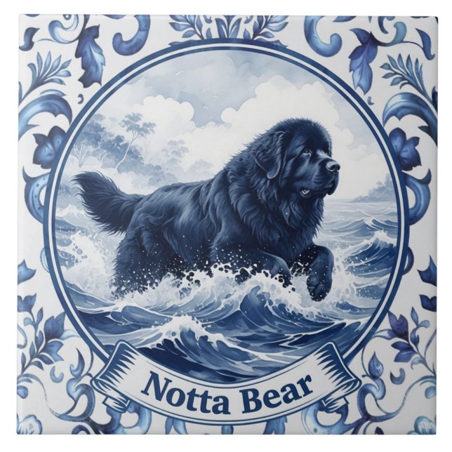 Notta Bear Delft Blue Neufundländer Fliese (Vorderseite)