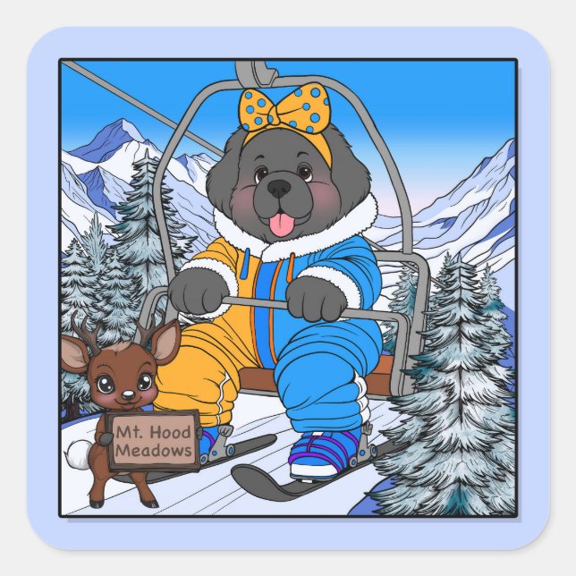 Notta Bear Mt. Hood Meadows Newfoundland Ski Lift Quadratischer Aufkleber (Vorderseite)
