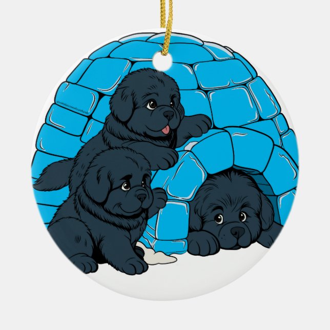 Notta Bears Newfoundland Welpen Igloo Keramik Ornament (Vorne)