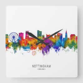 Nottingham England Skyline Quadratische Wanduhr