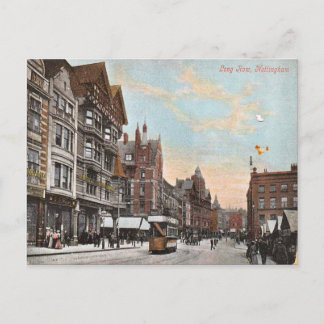 Nottingham, Lange Reihe mit frühen Straßenbahnen, Postkarte