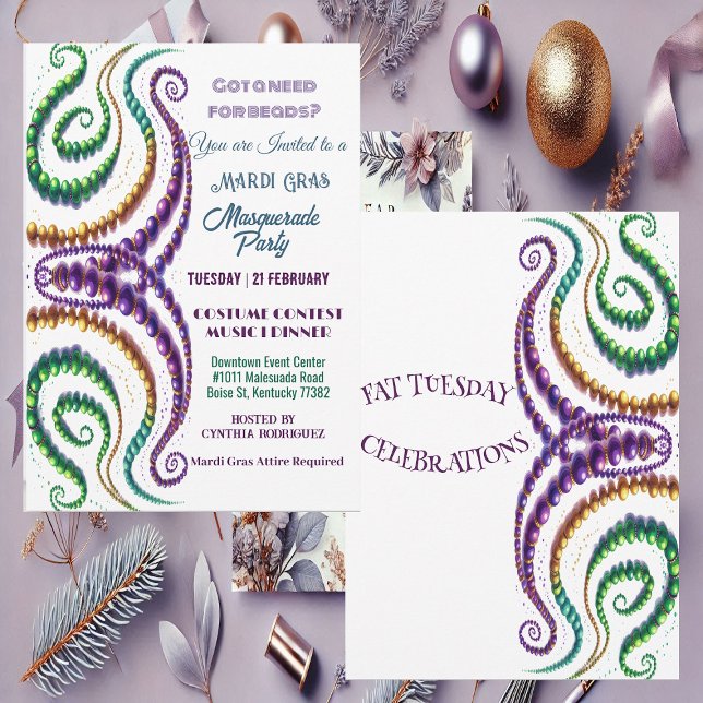Notwendigkeit für Beads Mardi Gras Colors Masquera Einladung (Need for Beads Mardi Gras Colors Masquerade Party Invitation)