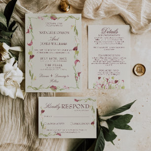Nouveau Art Aquarell Vintage Florale Hochzeit Einladung