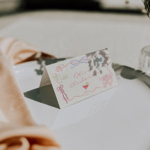 Nouveau-Art handgezeichnete rosa Hochzeitsplatzkar