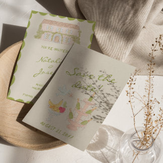 Nouveau Art Handgezeichnete Wasserfarbe Ort Hochze Save The Date