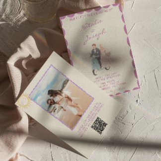 Nouveau-Art-Handgezeichneter-Foto-QR-Code-Hochzeit Einladung