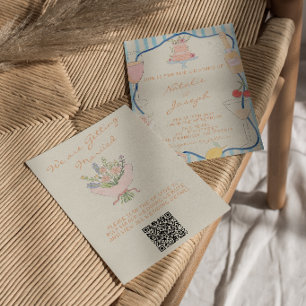 Nouveau Art Handgezeichneter Gestreifter QR-Code H Einladung