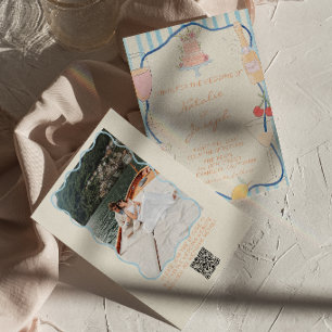 Nouveau Art Handgezeichneter Gestreifter QR-Code H Einladung