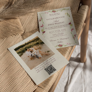 Nouveau Art Vintage Florales Hochzeitsfoto QR-Code Einladung