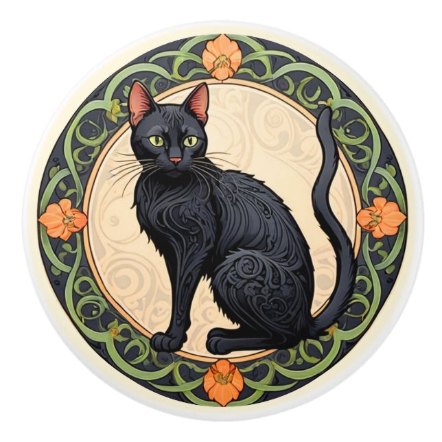 Nouveau Black Cat Keramikknauf (Vorderseite)