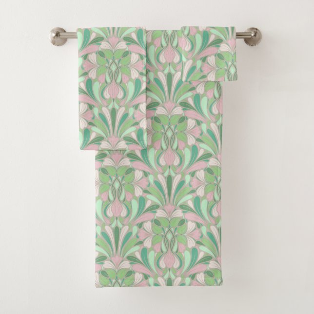 Nouveau Boho Pastel Blush und Green Floral Badhandtuch Set (Insitu)