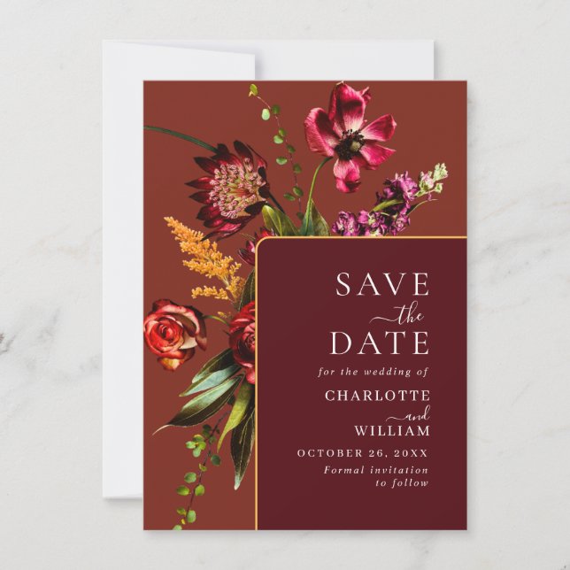 Nouveau Garden Blume Hochzeit QR-Code Save The Date (Vorderseite)
